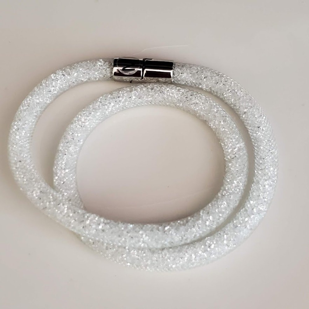 Swarovski Stardust Double Wrap Bracelet White Crystal Mesh Magnetic Clasp Size M - Picture 5 of 11